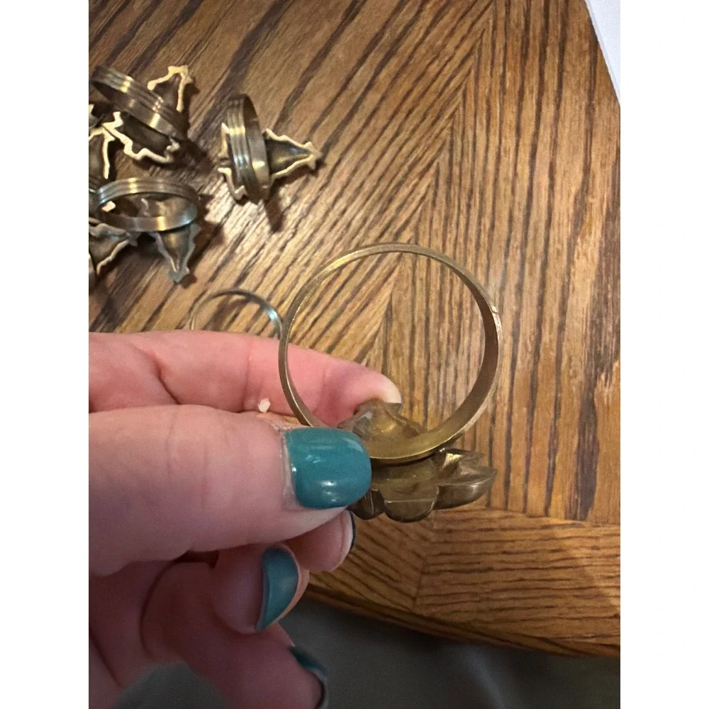 Vintage Solid Brass Christmas Tree Napkin Rings Set of 8 Gold Holiday Decor